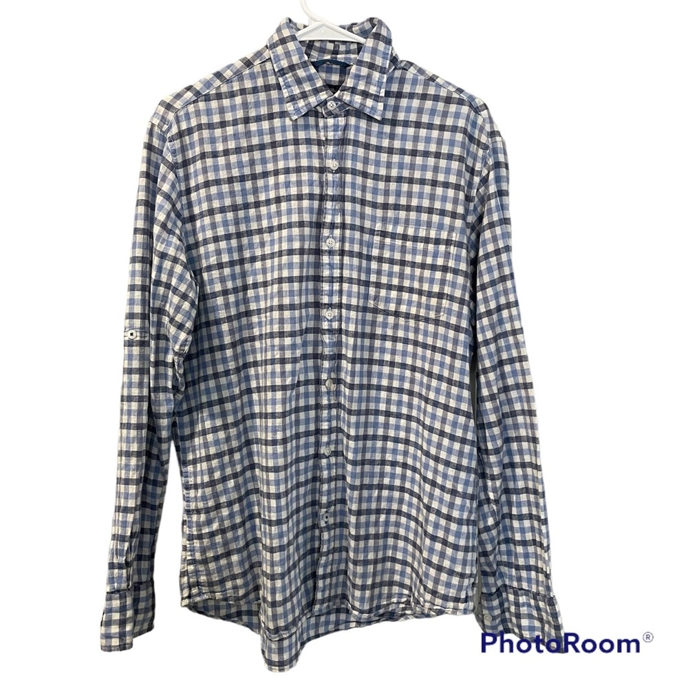 Linea Rosso Long Sleeve Button Up Shirt Blue Grey Gently Worn Medium CottonLinen